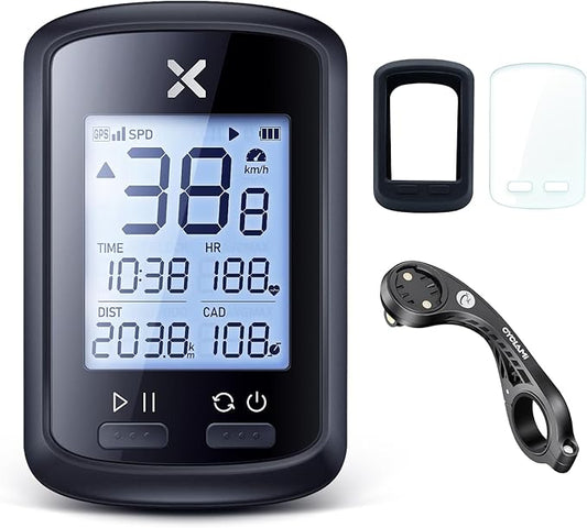 XOSS G+ Wireless Bike Computer, GPS Cycling Speedometer and Odometer with Bluetooth and ANT+, Bicycle Accessories with LCD Display, Waterproof MTB Tracker Fits All Bikes