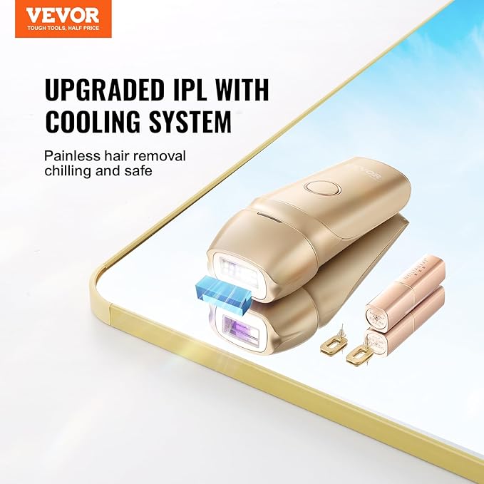 VEVOR Intense Pulsed Light (IPL) System Hair Removal, IPL Permanent Hair Removal with Ice-Cool Technology for Women Men, Auto/Manual Modes, Painless At-Home Hair Removal Device for Whole Body