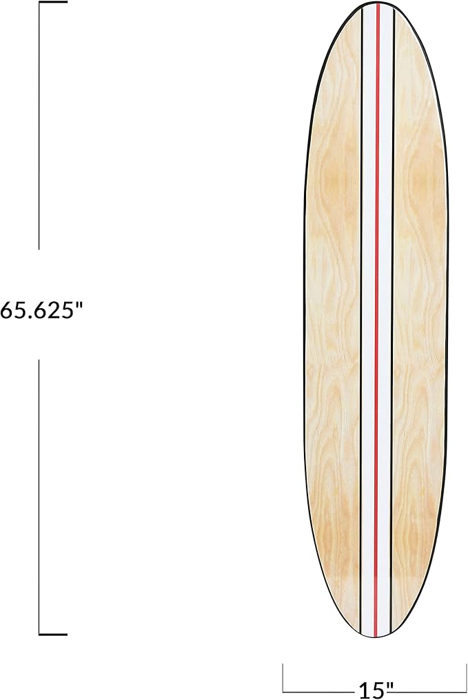 Creative Co-Op Coastal Decorative Surfboard Wall Décor, White Stripe Overlaid On Natural Wood, Hangs Vertical or Horizontal