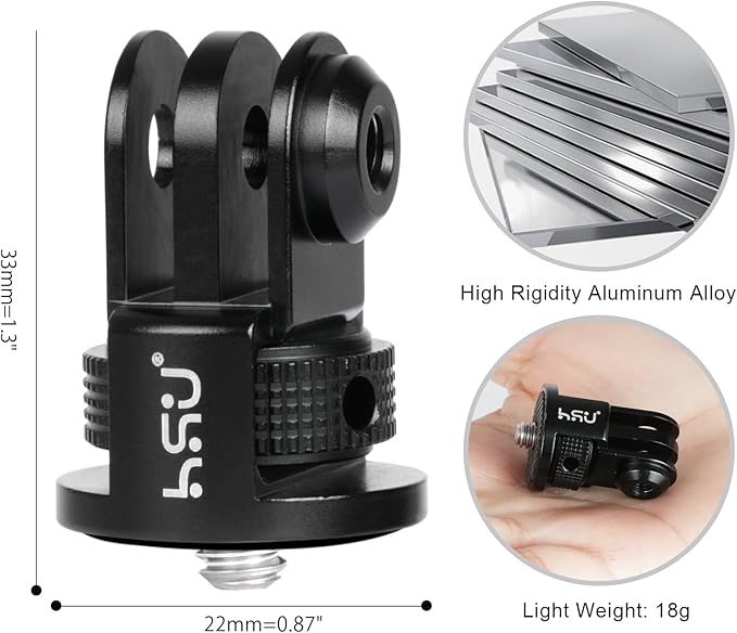 HSU Aluminum Tripod Mount Adapter, 1/4" 20 Mount for GoPro Hero 13/12/11/10/9/8/7 Insta360 X3/X2/X/RS/R and Other Cameras (Black)