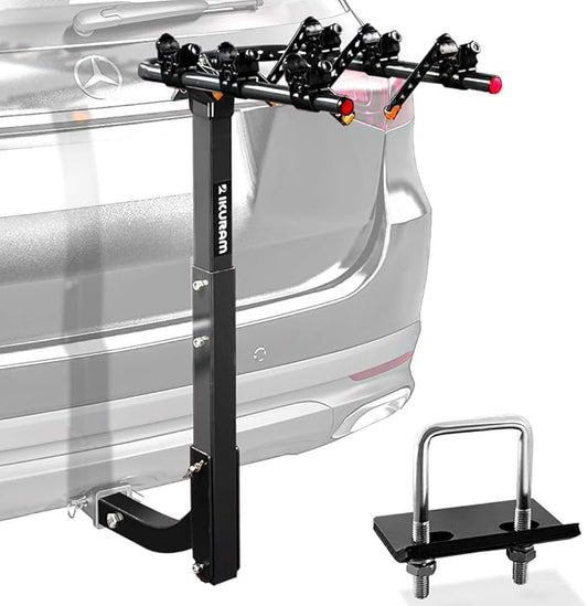 3 Bike Rack Bicycle Carrier Racks Hitch Mount Double Foldable Rack for Cars Truck SUV Fits 2" Hitch Receiver, Including Anti-Rattle Hitch Tightener