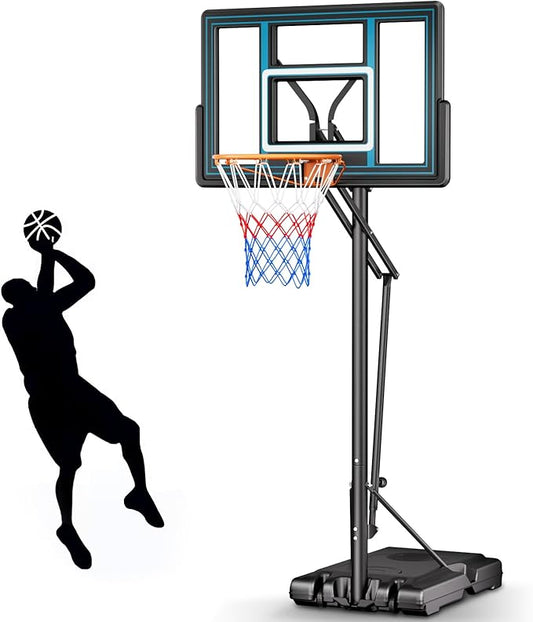 Asbest 44" Portable Basketball Hoop Outdoor | 5.5-10ft Stepless Adjustable Height Basketball Goal System for Driveway, Backyard, for All Ages