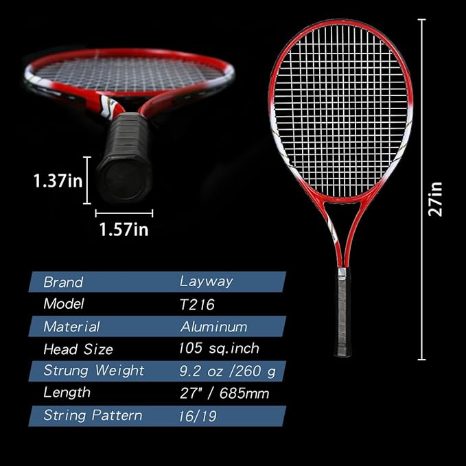 Tennis Rackets 2 Players Recreational for Beginners,Pre-Strung 27 Inch Light Adult Racquet Set for Women Men with Tennis Balls,Overgrips and Carry Bag