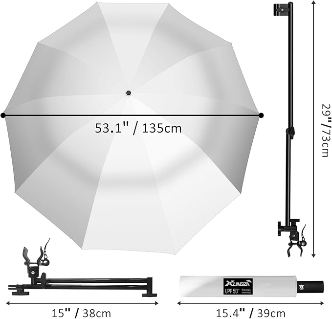 UPF 50+ Beach Umbrella with Adjustable Universal Clamp