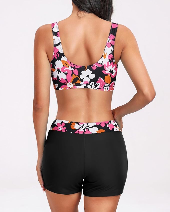 Holipick Long Sleeve Swimsuits for Women - 3 Piece Rash Guard with Shorts Zipper SPF Swim Shirt with Built in Bra