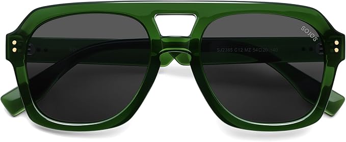SOJOS レトロ 太め 偏光 アビエーターサングラス レディース メンズ、ラージ トレンディ 太縁 スクエア パイロット シェード SJ2385