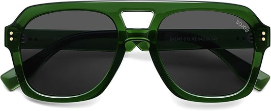 SOJOS レトロ 太め 偏光 アビエーターサングラス レディース メンズ、ラージ トレンディ 太縁 スクエア パイロット シェード SJ2385