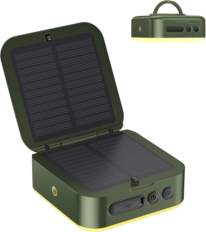 Camping Lantern - Collapsible Solar LED Lamp, 5200mAh Solar/USB Rechargeable, 1000LM, 5 Light Modes, Outdoor IPX4 Waterproof - Portable Emergency Light （Green）