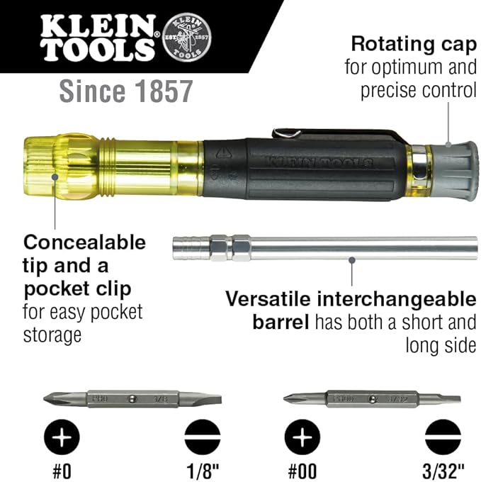 Klein Tools 80037 Screwdriver Tool Set, Multi-Bit Pocket Precision Screwdriver and Adjustable Length Stubby, 2-Piece