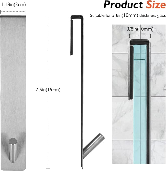 Shower Door Hooks(7.5 Inch),Extended Over Door Hooks for Bathroom Frameless Glass Shower Door,Stainless Steel Towel Hooks,Heavy Duty Rack Hooks for Robe,Towel-3 Pack-Silver
