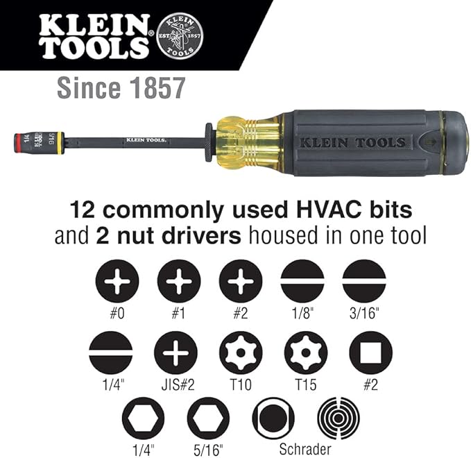 Klein Tools 32304 ドライバー 14-in-1 調節可能ドライバー フリップソケット HVACナットドライバービット付 耐衝撃性