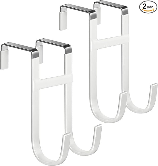 Over The Door Twin Metal Hooks with Plastic Coating 5.5" Fit 0.5" to 1 3/8" Door 2 Sets Heavy Duty Towel Robe Rack Wreath Bathroom Shower Hanger Shoe Organizer Ironing Board Short White