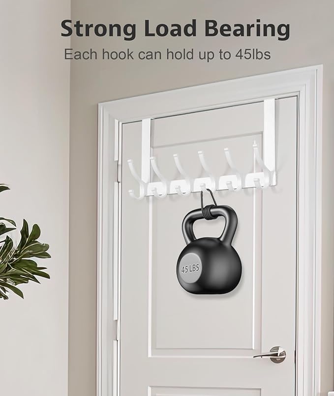 Over The Door Hooks, Door Hanger Hooks for Hanging, Over The Doors Towel Racks for Bathroom, Coat Rack Dorm Essentials (1Pack, White, Fit 1-3/4" Doors)