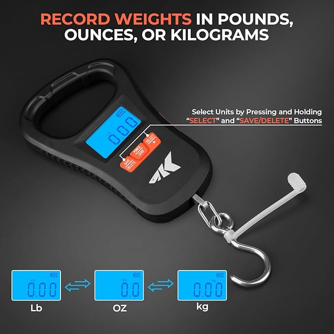KastKing ToughTide Fishing Scale, USB Charging, 65lb Capacity, Ultra-Thin Digital Fish Scale, LCD Display, Ergonomic Handle, Fish Scales Digital Weight, Fishing Accessories for Men