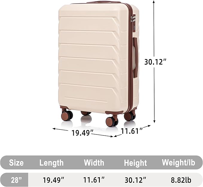 28 Inch ABS Hard Shell Large Luggage With Combination Lock and Side Hooks, Beige