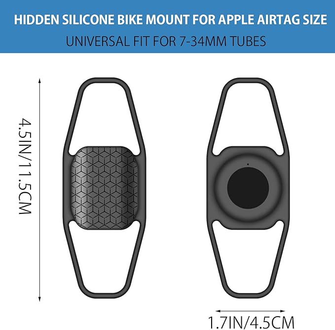 LILIWER Hidden Silicone Bike Mount for Apple AirTag, Tear-Resistant Anti-Theft Tracker Holder Strap for Mountain Bikes & E-Bikes, Tool-Free Fit for 7-34mm Tubes (1 Pack - AirTag NOT Included)