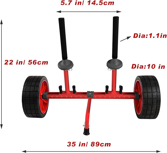 Sit On Top Kayak Cart, Heavy-Duty Plug-in Kayak Cart Dolly with 10 Inch Airless Wheels, Width Adjustable for Carrying Kayaks Canoes with Scupper Holes