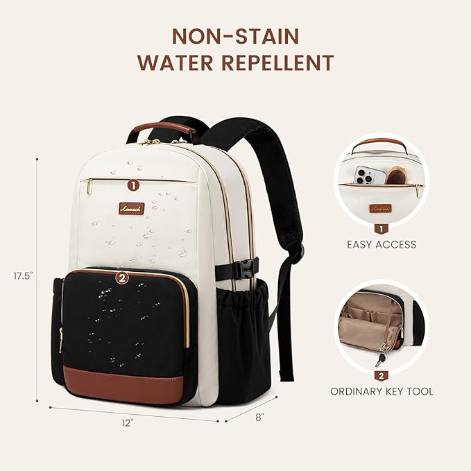 LOVEVOOK Laptop Backpack for Women with Pouch Pocket for Large Capacity Cup,15.6 Inch Laptop Computer Bag Travel Backpack Purse,Waterproof Work Business Backpack College Teacher Bags,Beige-Gray-Black