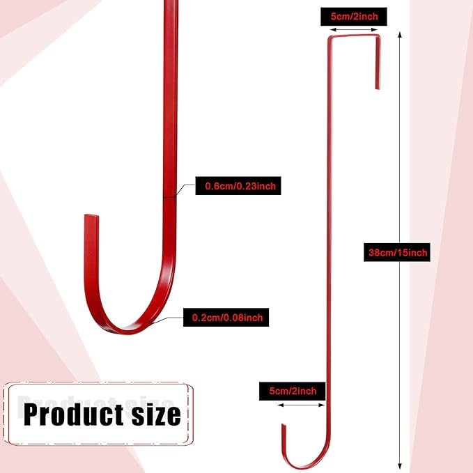 Hotop 15 Inch Wreath Hangers for Front Door Wreath Doors Hangers Steel Material Clothes Towel Hooks Holder Over The Door Hanger Hooks 2 Pcs for Christmas Halloween Front Decorations(Red)