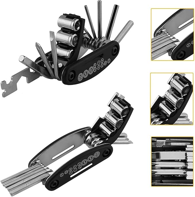 Bike Saddle Bag with Repair Tool Kits, Bicycle Saddle Bag with Repair Set, Bike Bag Under Seat, Bike Seat Bag, Bike Storage Bag with 16-in-1 Multifunction Tool Kits