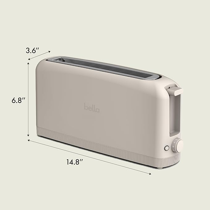 bella 2スライス スリムトースター、どんな場所にもフィットするキッチン用品、再加熱・取り消しボタン付き6段階焼き色調節、サワードウも焼ける10インチロングスロット、パン詰まり防止・自動電源オフ、900ワット、オートミール色