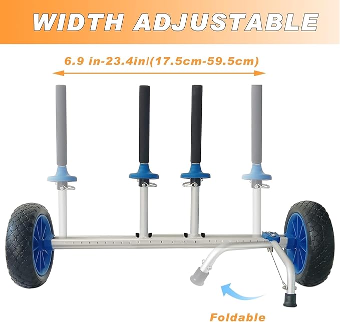 Sit on Top Kayak Cart Dolly with Soild Wheels,Quick-Detachable and Width Adjustable, Suitable for Kayaks Canoes with Scupper Holes