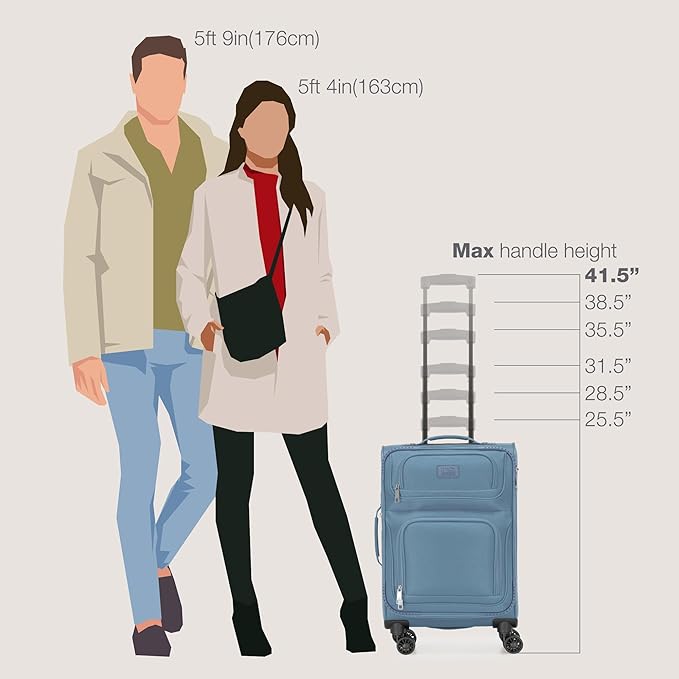 U.S. Traveler リオ 軽量ソフトサイド ローリング機内持ち込みスーツケース 4輪シングル ライトブルー