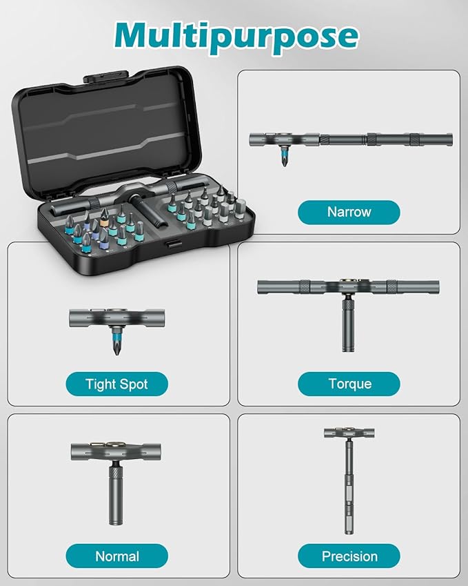 24 in 1 Ratchet Screwdriver Set, Magnetic Ratcheting Screwdriver Set with Detachable T-Handle, Multi Bit Portable DIY Repair Tool Set for Furniture, Computers, Bicycles, Appliances