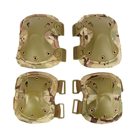 Military Tactical Knee Pad Elbow Pad Set Airsoft Knee Elbow Protective Pads Combat Paintball Skate Outdoor Sports Safety Guard Gear (X-Shape CP Camouflage, M, 4pcs Set)