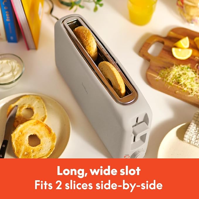 bella 2スライス スリムトースター、どんな場所にもフィットするキッチン用品、再加熱・取り消しボタン付き6段階焼き色調節、サワードウも焼ける10インチロングスロット、パン詰まり防止・自動電源オフ、900ワット、オートミール色