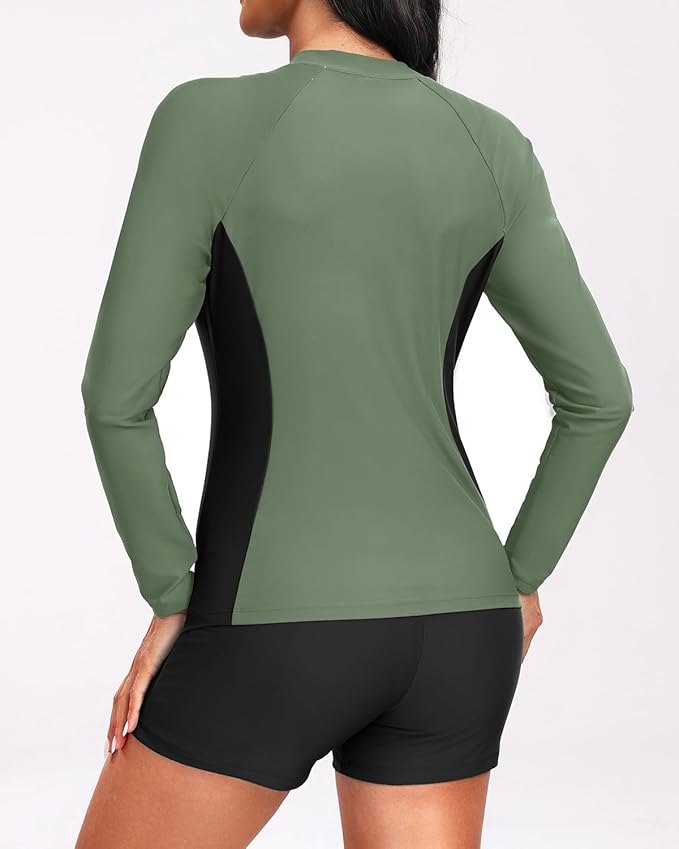 Holipick Long Sleeve Swimsuits for Women - 3 Piece Rash Guard with Shorts Zipper SPF Swim Shirt with Built in Bra