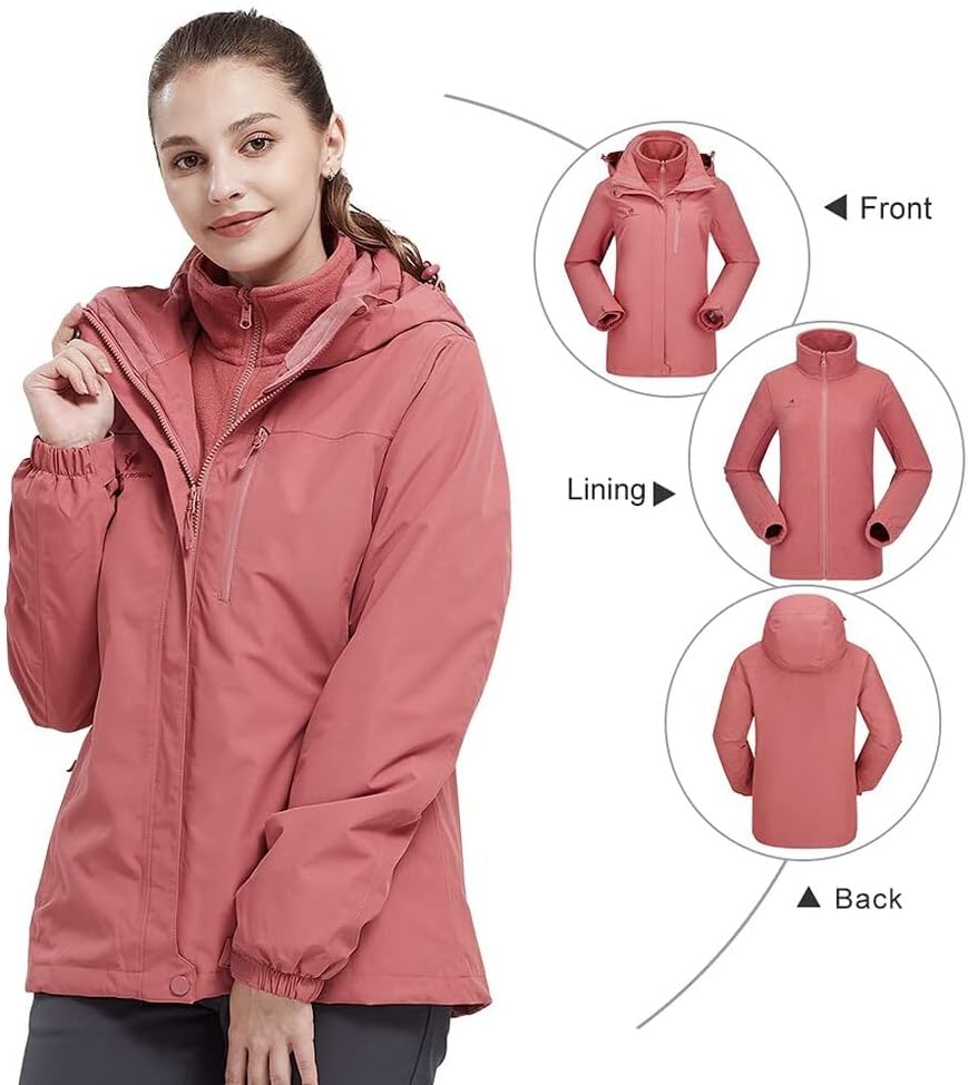 CAMEL CROWN Women's Waterproof Ski Jacket 3 in 1 Winter Coat Windbreaker Snowboard Jackets for Rain Snow Outdoor Hiking