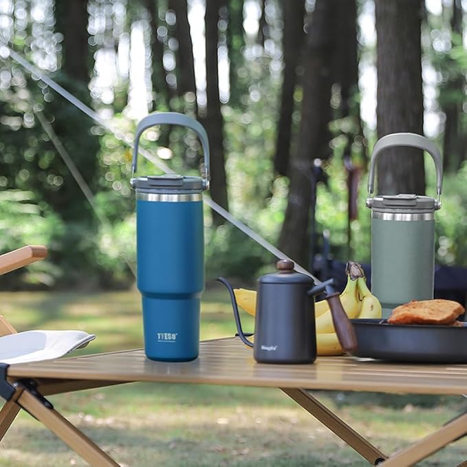 TYESO Tumbler with Handle,Tumbler with Straw, Vacuum Insulated Water Bottle,Double Wall Stainless Steel Coffee Cup Travel Mug Leak Proof Flip (Green, 40 oz)