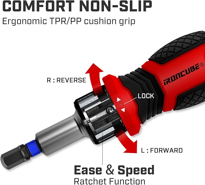 IRONCUBE Magnetic Hex Screwdriver Set: 6 in 1 Multi Bit Drive Set with Interchangeable Ratchet Handle - Portable Repair Tool Kit for DIY Bicycle Furniture - Stocking Stuffers with Gift Box