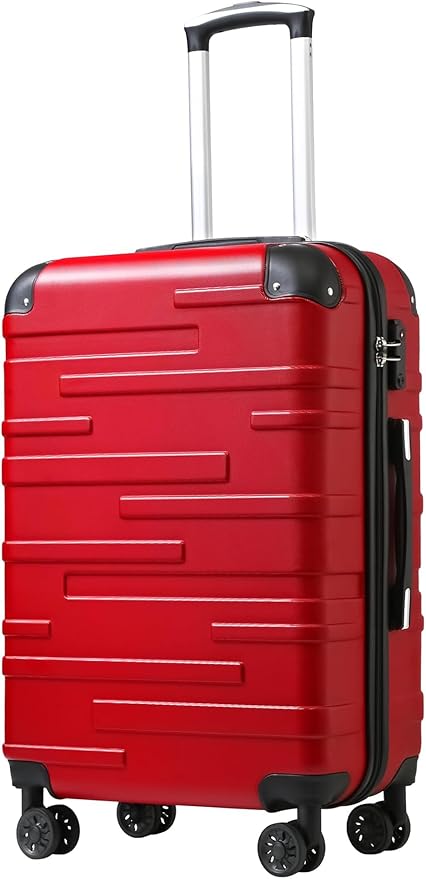 Coolife Hardside Checked Luggage with TSA Lock, Spinner Wheels, Telescopic Handle, Lightweight Suitcase (Red, M(24in))