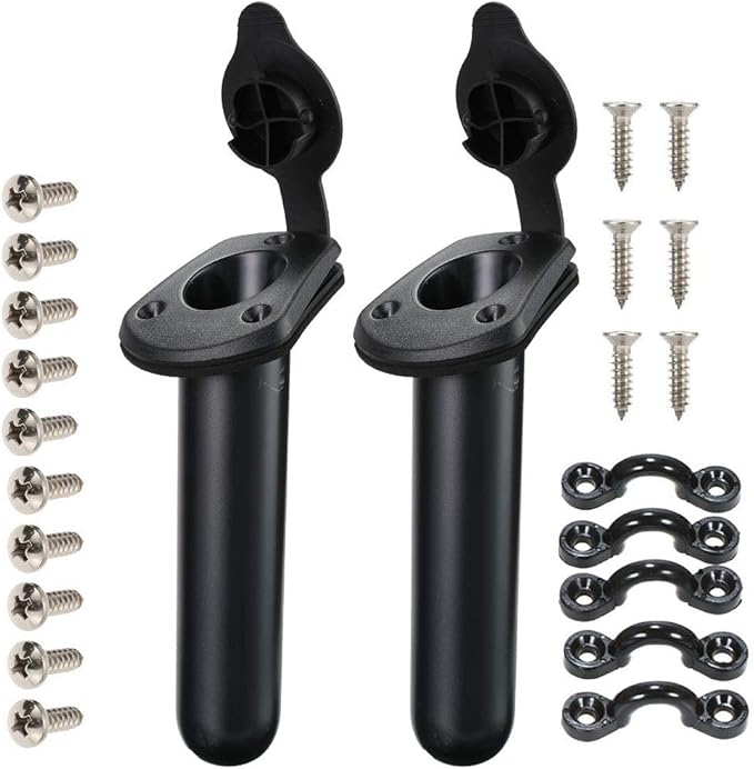 カヤック用デッキ埋め込み式ロッドホルダー（キャップカバー付き）2個セット ボート、カヌー、釣り具アクセサリーツール