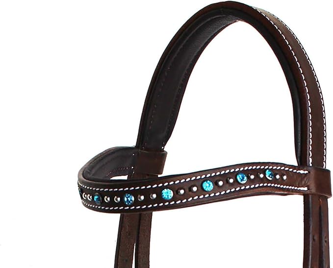 CHALLENGER Horse Western Leather Tack Bitless Sidepull Bridle Reins Brown Turquoise 77RS07TR