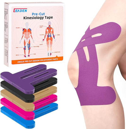 IEADEN Precut Kinesiology Tape for Knees, 20 Pcs - Knee Support & Stability, Knee Pain Relief Athletic Tape - Waterproof & Elastic, Breathable Hypoallergenic Latex-Free Tape, Purple