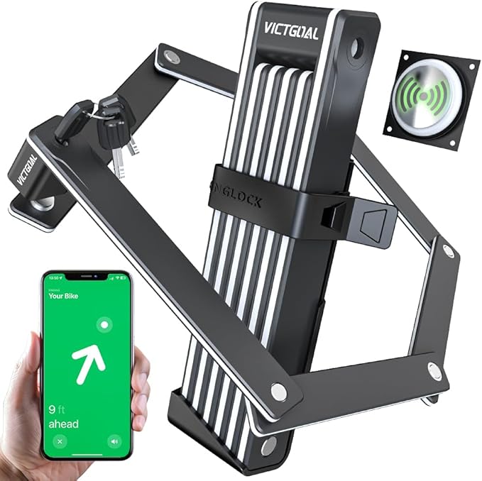 VICTGOAL Folding Bike Lock for Airtag Bike Mount Hidden, Heavy Duty Bike Locks with Keys, Foldable Bike Lock with Mount Anti-Theft Tracker Case for Bicycle Ebike Scooter (Black)