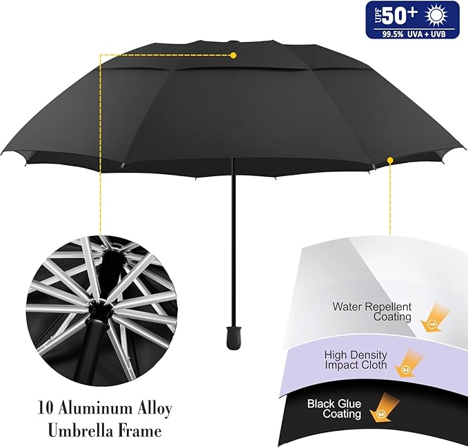 UPF 50+ Beach Umbrella with Adjustable Universal Clamp