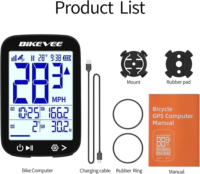 GPS Bike Computer Wireless Cycling Computer with Auto Backlight, Bicycle Speedometer Odometer, Waterproof GPS Speed Tracker for Road Mountain Bikes