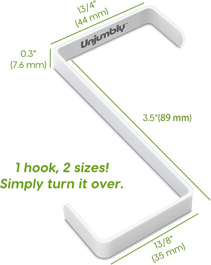 Unjumbly 4 Pack Over The Door Hooks - Fitting Door Width Between 1 3/8" and 1 3/4", Reversible Door Hangers for Hanging Clothes, Towels, Coats and More (White)