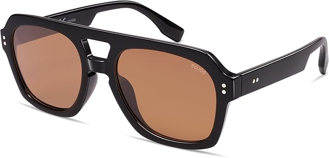 SOJOS レトロ 太め 偏光 アビエーターサングラス レディース メンズ、ラージ トレンディ 太縁 スクエア パイロット シェード SJ2385