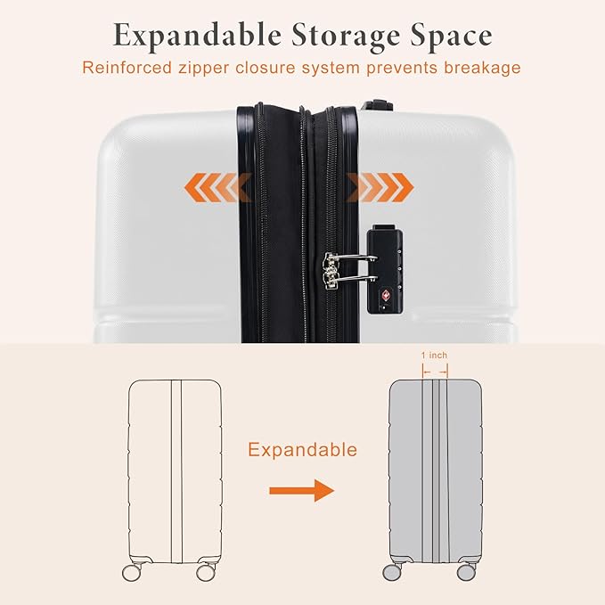 Sweetcrispy Carry on Luggage, Hard Shell ABS Suitcase with Double Spinner Wheels, Lightweight Expandable Rolling Suit Case with TSA Lock, 21 Inch Milky-White