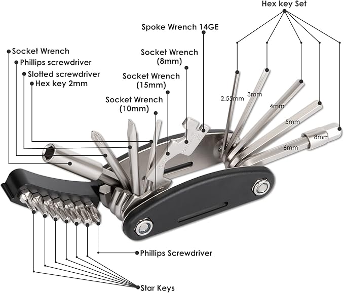 WOTOW Bike Repair Tool Kit - 21 in 1 Bicycle Multitool Portable Mountain Bike Tool Kit Emergency Maintenance, Bike Hex Key Wrench & Tube Patch Kit & Tire Lever & Hard Carrying Case (21 in 1)