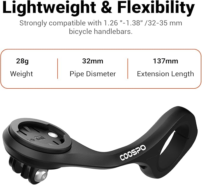 CooSpo Bike Computer Mount, Out Front Cycling Computer Extended Mount, Compatible with Garmin, Wahoo, Bryton, Bike Computer