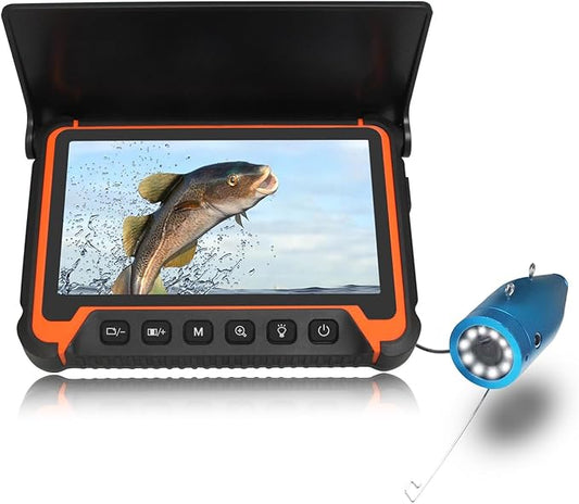 ポータブル魚群探知機、7インチIPSスクリーン付き水中釣りカメラ、1000TVLアイスフィッシングカメラ（12個の赤外線ライト、6時間バッテリー、USB-C充電、49フィート/15mケーブル付き）、湖ボート氷釣り用