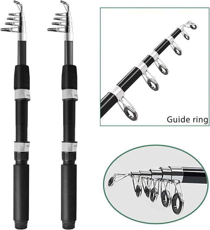 釣り竿コンボ、6.9ft 2ピース伸縮式ロッドセット、折りたたみ式カーボンファイバー釣り竿、2PCSスピニングリールセット、キャリーバッグ付き 淡水釣り竿とリールコンボキット