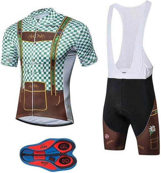 Men's Quick-Dry Cycling Jersey Set Road Bike Bicycle Shirt + Bib Shorts with 9D Gel Pad MTB Riding Clothing Kit