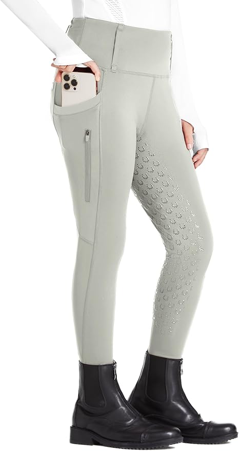 FitsT4 Sports Girls Riding Pants Full Seat High Waist Kids Equestrian Breeches Horse Schooling Tights Zipper Pockets